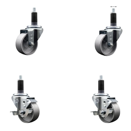 Service Caster 3'' Semi Steel Wheel Swivel 1-1/8'' Expanding Stem Caster Set 2 Brakes, 4PK SCC-EX20S315-SSR-2-TLB-2-118